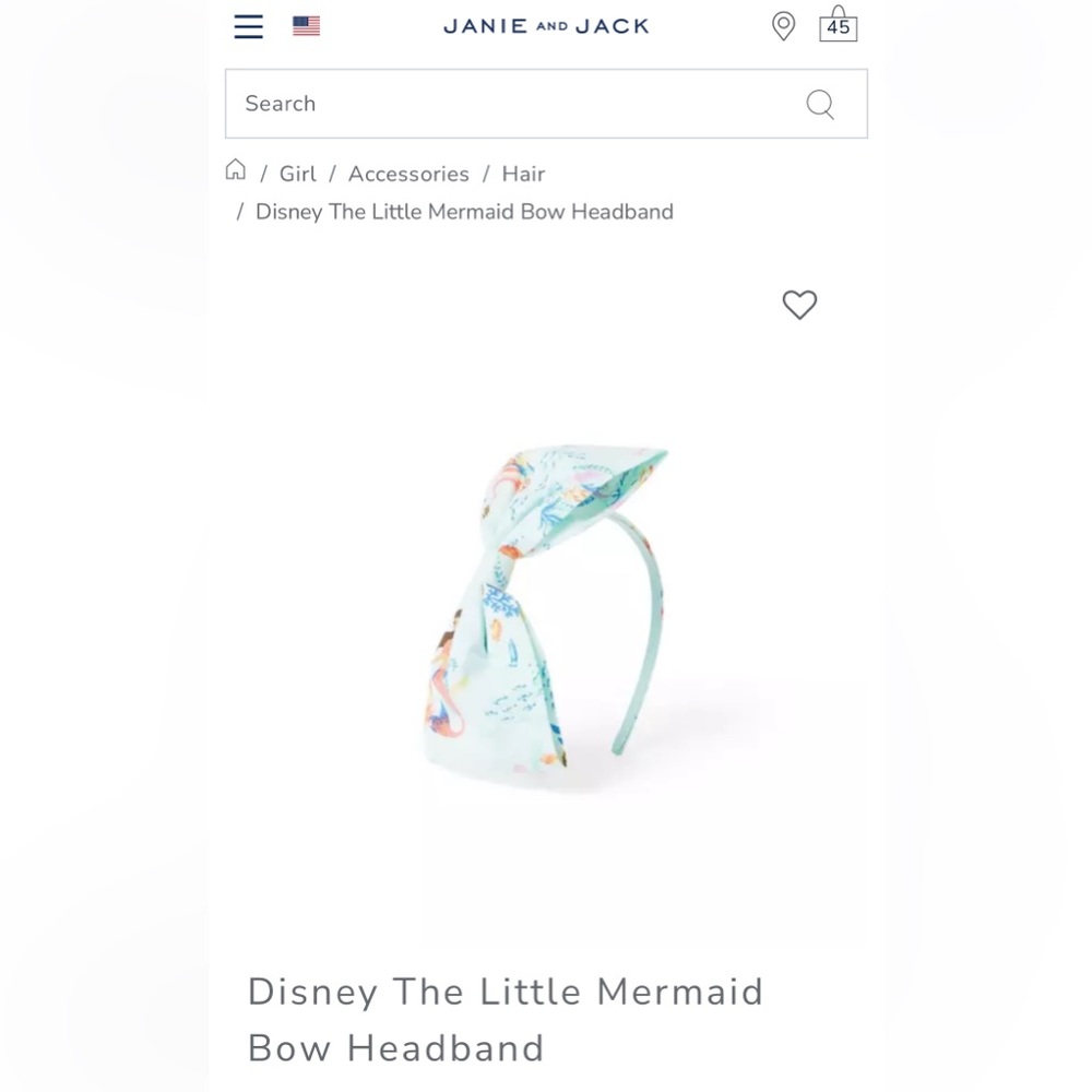 Janie and Jack x Disney The Little Mermaid Bow Headband NWT - Picture 2 of 7